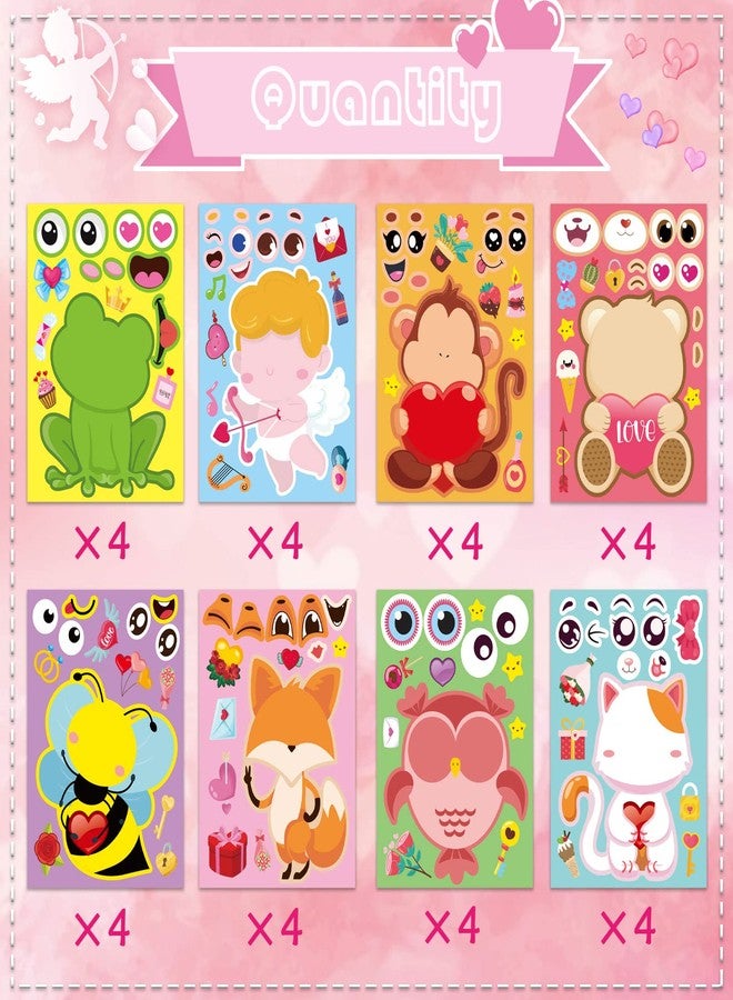 DUJAA 32 Sheets Valentine’s Day Make a Face Stickers, Make Your Own Valentine Stickers for Kids,8 Designs of Animal Little Angel Sticker for Boys Girls Valentine's Day Activities Party Favors Supplies - Image 3