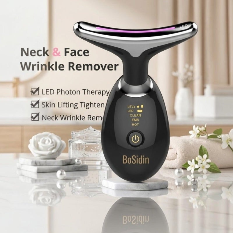 BoSidin 3-in-1 Face & Neck Lifting Massager – EMS Microcurrent, Thermal Heat & LED Therapy for Jawline Contouring & Skin Tightening - Black - Image 2