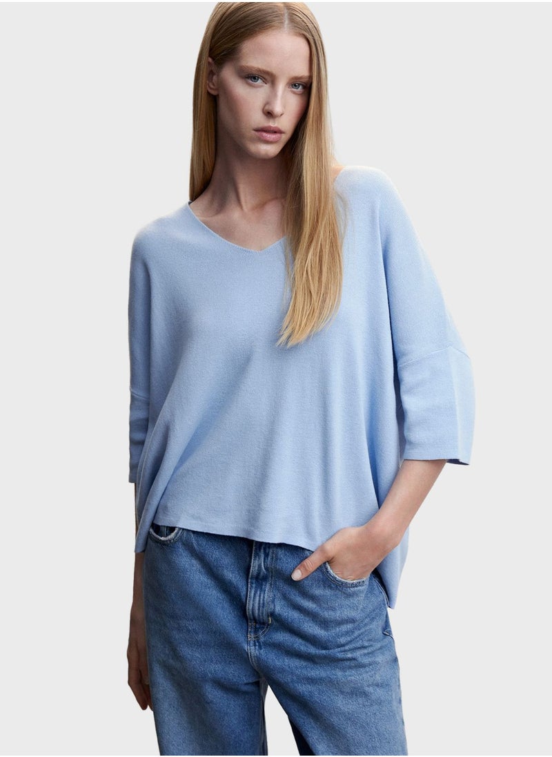 MANGO - V-Neck Knitted Sweater - Image 1