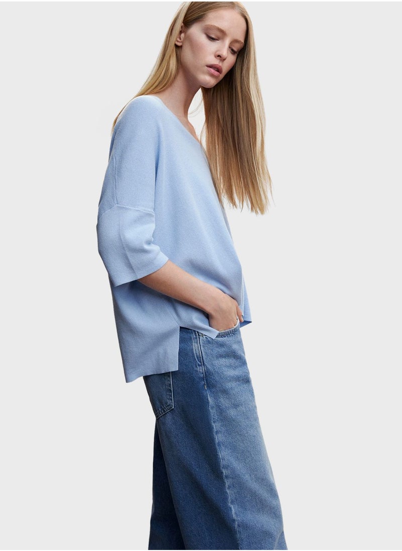 MANGO - V-Neck Knitted Sweater - Image 1
