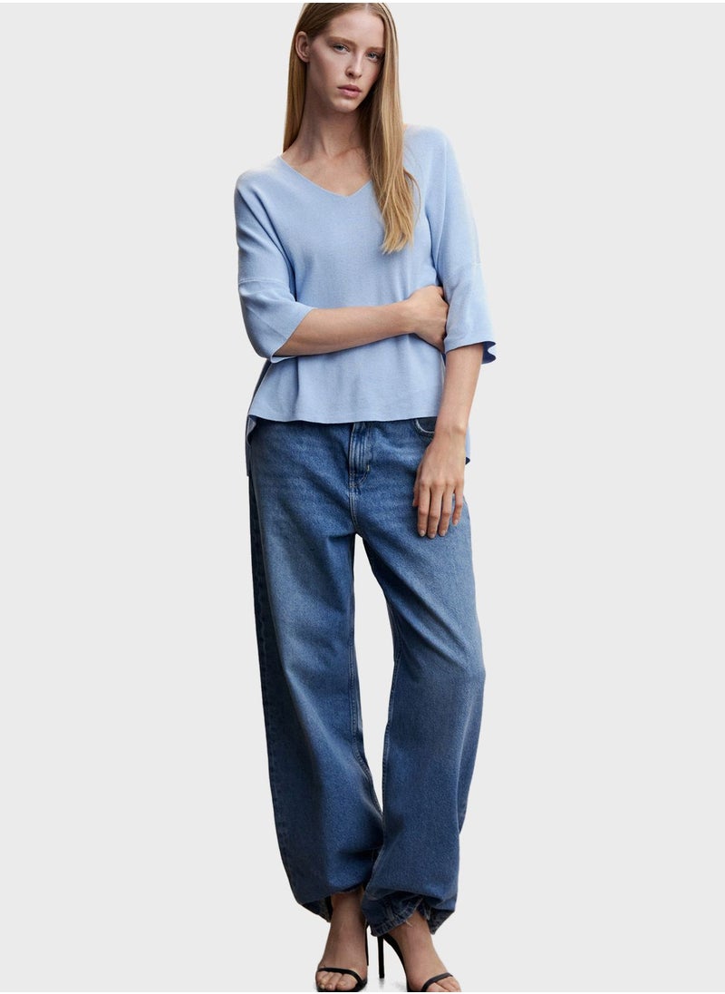 MANGO - V-Neck Knitted Sweater - Image 1