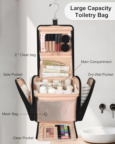 TANTO Hanging Toiletry Bag for Women, Travel Toiletry Bag Standing Toiletry Organizer with Hook Large Makeup Cosmetic Bag Portable Hanging Toiletry Organizer Bags for Full-Size Toiletries, Accessories - Image 2