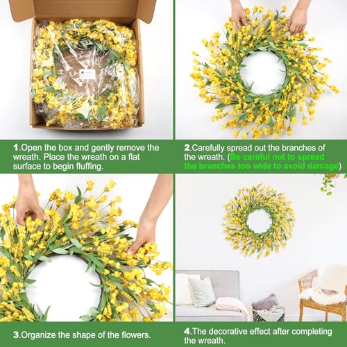 Artgar Front Door Wreath 26 Inch Spring/Summer Wreaths for Front Door, Front Door Wreaths for All Seasons for Indoor Outdoor Home Office Wall Window Wedding Farmhouse Decor (Yellow) - Image 3