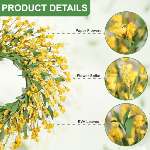 Artgar Front Door Wreath 26 Inch Spring/Summer Wreaths for Front Door, Front Door Wreaths for All Seasons for Indoor Outdoor Home Office Wall Window Wedding Farmhouse Decor (Yellow) - Image 2