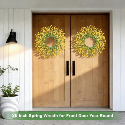 Artgar Front Door Wreath 26 Inch Spring/Summer Wreaths for Front Door, Front Door Wreaths for All Seasons for Indoor Outdoor Home Office Wall Window Wedding Farmhouse Decor (Yellow) - Image 5