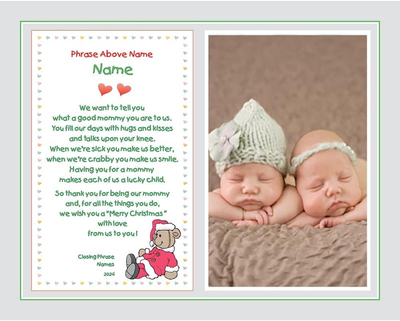 Poetry Gifts Merry Christmas Mommy Gift Poem from Baby Son or Daughter or Twins 8x10 Inch Print Personalized with Names and Photo - Image 3