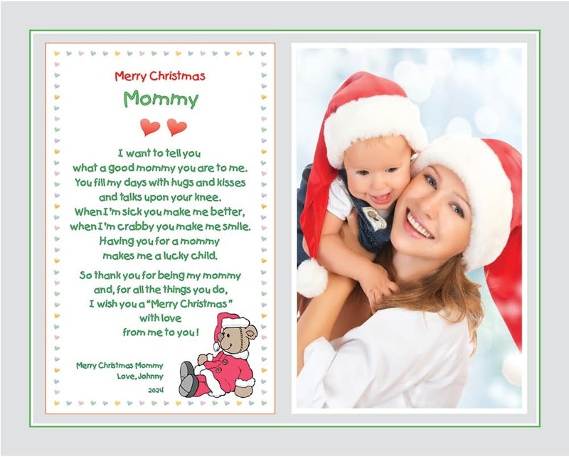 Poetry Gifts Merry Christmas Mommy Gift Poem from Baby Son or Daughter or Twins 8x10 Inch Print Personalized with Names and Photo - Image 1