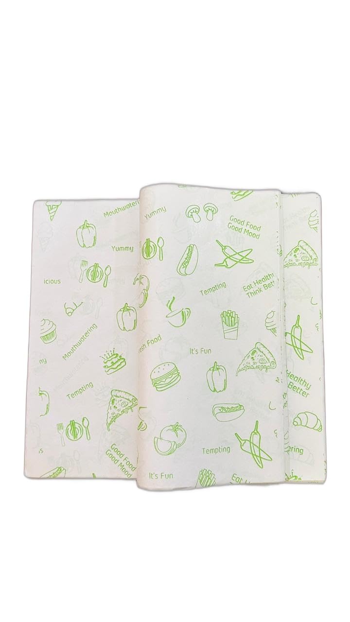 Baekence Parchment PaperButter Paper Sheets Pack of 100 Sheets Grease Proof Butter Paper for Kitchen Cake Cookie Wrapping RotiFood Grilling Frying Air FryerWhite Green Printed 11 x 11 - Image 2