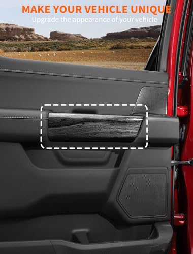 Savadicar Black Wood Grain Interior Accessories Rear Door Handles Trim Cover for Ford F150 2021present Premium Texture Interior Decor Upgrade Kit 2Piece Set - Image 3