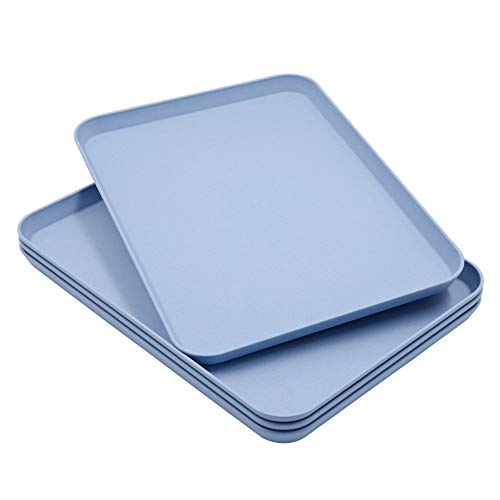 NOA 4PCS Large Wheat Straw Tray Set Unbreakable Lightweight Durable Ecofriendly Material Perfect for Kitchen Hotel School Lunch Cafeteria Trays 4Blue Tray 138 x 98 inches