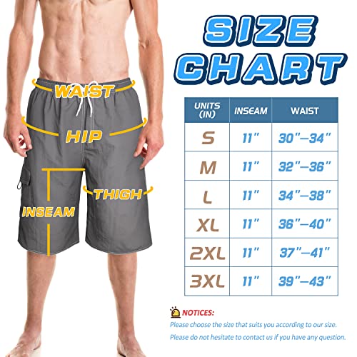 Srnede Mens Swim Trunks Swimming Trunks Swim Shorts Quick Dry 11 Inch with Mesh Lining Funny Swimwear Bathing Suits Grey - Image 2