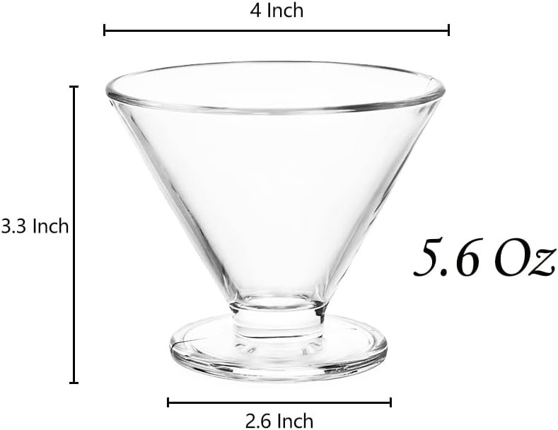Cezoyx 6 Pack Glass Dessert Bowls, 5.6 Oz Clear Footed Dessert Cups Glass Ice Cream Bowl for Sundae, Ice Cream, Pudding, Salad, Snack, Fruit and Dessert - Image 2