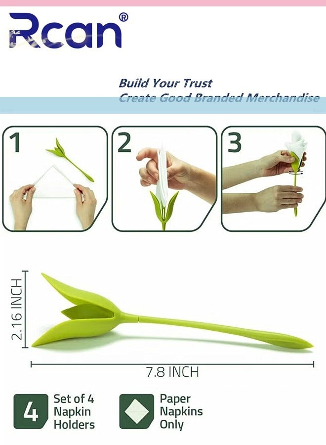 ركان حامل مناديل للطاولات، مجموعة من 4 قطع من براعم الزهور البلاستيكية الملتوية ذات السيقان الخضراء، بالإضافة إلى مناديل بيضاء لعمل ترتيبات أصلية للطاولة - Image 2