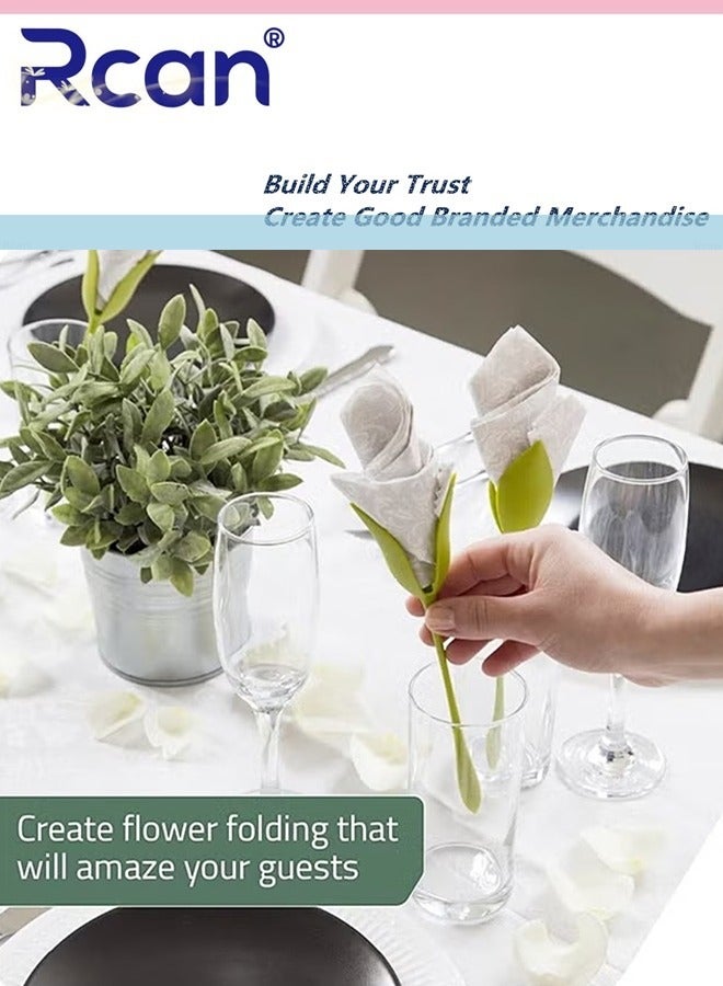 ركان حامل مناديل للطاولات، مجموعة من 4 قطع من براعم الزهور البلاستيكية الملتوية ذات السيقان الخضراء، بالإضافة إلى مناديل بيضاء لعمل ترتيبات أصلية للطاولة - Image 4