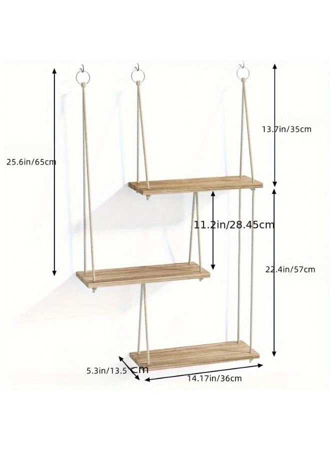 Wooden shelf with Rope, Decorative Shelf, Small Plant Stand, Bathroom Organizer, Solid Wood Storage Shelf