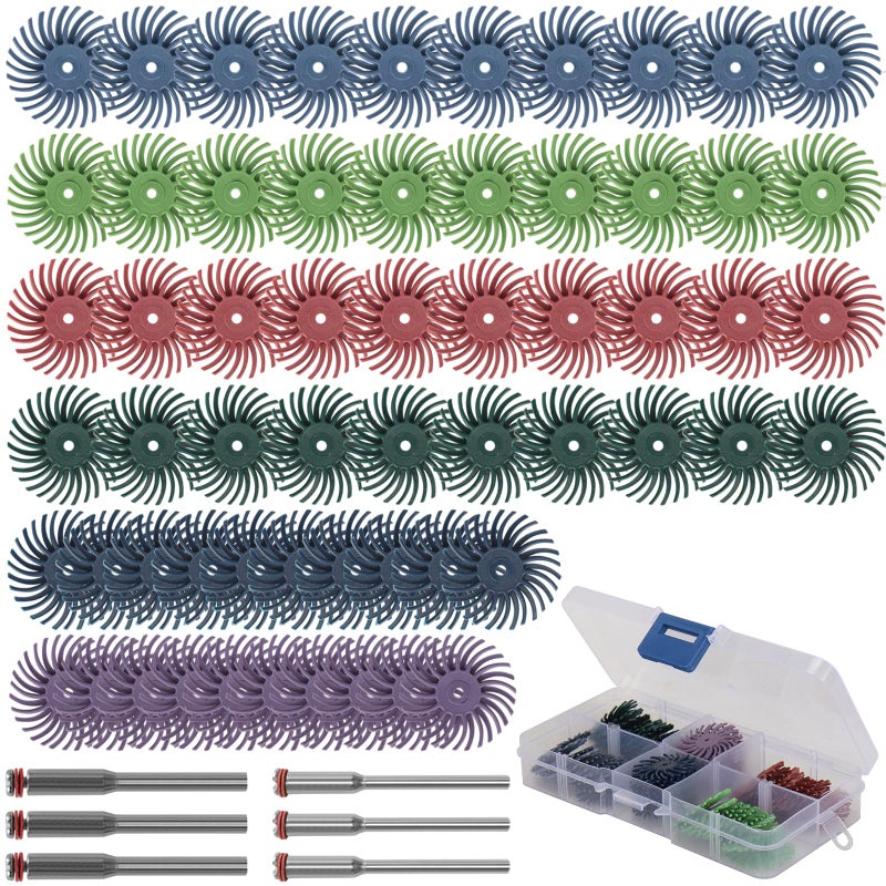 Baisiky 66Pcs 1 Inch Radial Bristle Disc Kit with 1/8" Shank for Rotary Tools,Detail Abrasive Brush for Jewelry Wood Metal Polishing, Bristle Wheel with Grit 80-1000 - Image 1