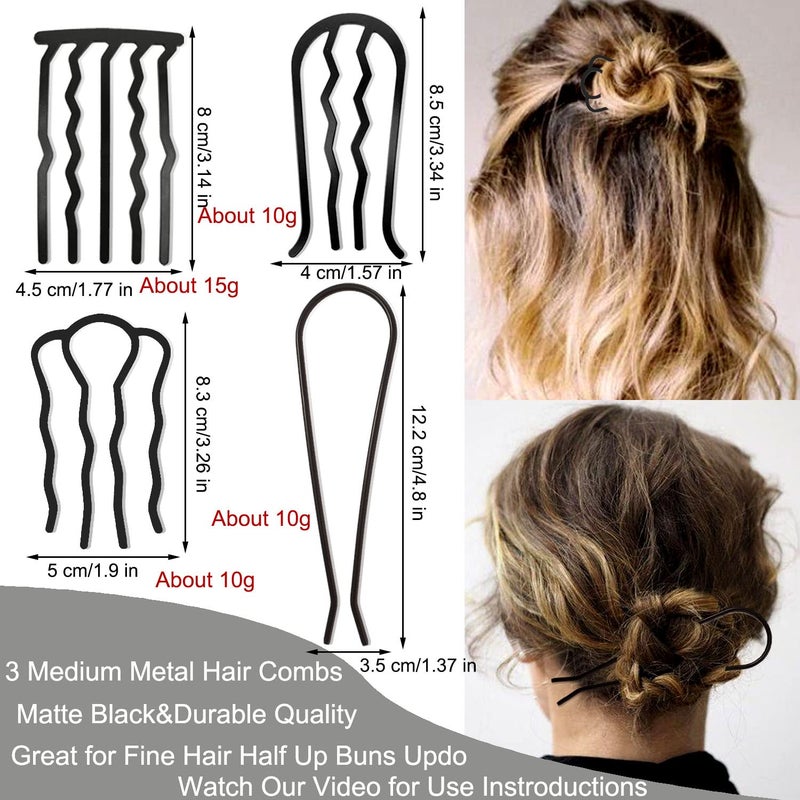 LAPOHI 7 Pcs Metal Hair Side Combs Hair Fork Clip Teeth Hair Pin Stick for Updo Bun, U Shape Hair Combs for Vintage Hairstyle Hair Accessories, Thick&Fine Hair Combination - Image 3
