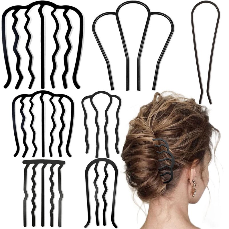 LAPOHI 7 Pcs Metal Hair Side Combs Hair Fork Clip Teeth Hair Pin Stick for Updo Bun, U Shape Hair Combs for Vintage Hairstyle Hair Accessories, Thick&Fine Hair Combination - Image 1