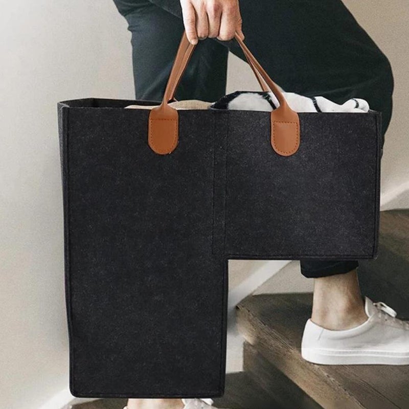Foldable felt stair basket storage box with leather handle L-shaped stair step bag - Image 3