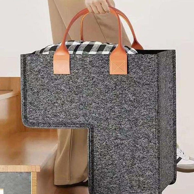 Foldable felt stair basket storage box with leather handle L-shaped stair step bag - Image 2