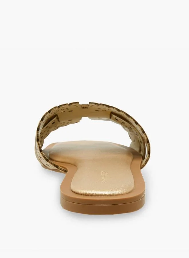 Flora Bella By Shoexpress GOLD Flora Bella Women Laser Cut Flat Sandals for Women | Best Price UAE