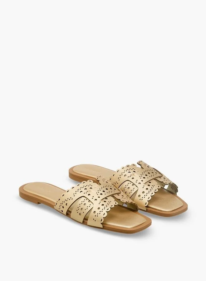 Flora Bella By Shoexpress GOLD Flora Bella Women Laser Cut Flat Sandals for Women | Best Price UAE