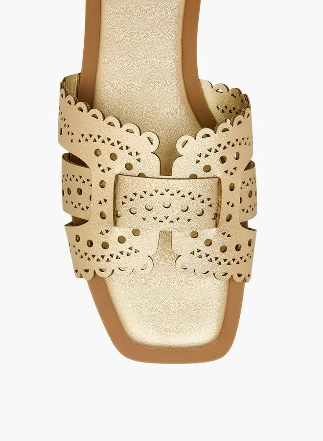 Flora Bella By Shoexpress GOLD Flora Bella Women Laser Cut Flat Sandals for Women | Best Price UAE