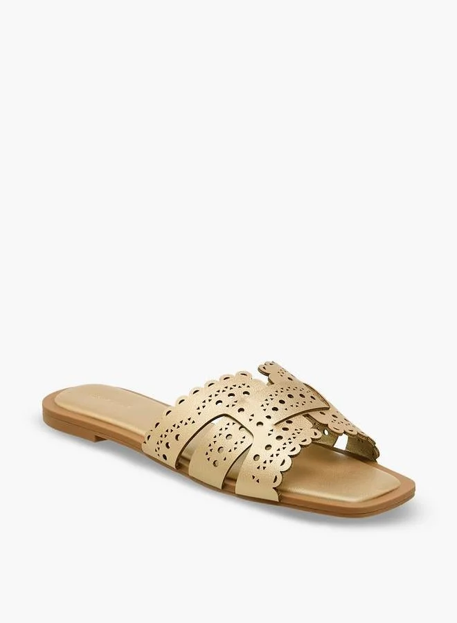 Flora Bella By Shoexpress GOLD Flora Bella Women Laser Cut Flat Sandals for Women | Best Price UAE