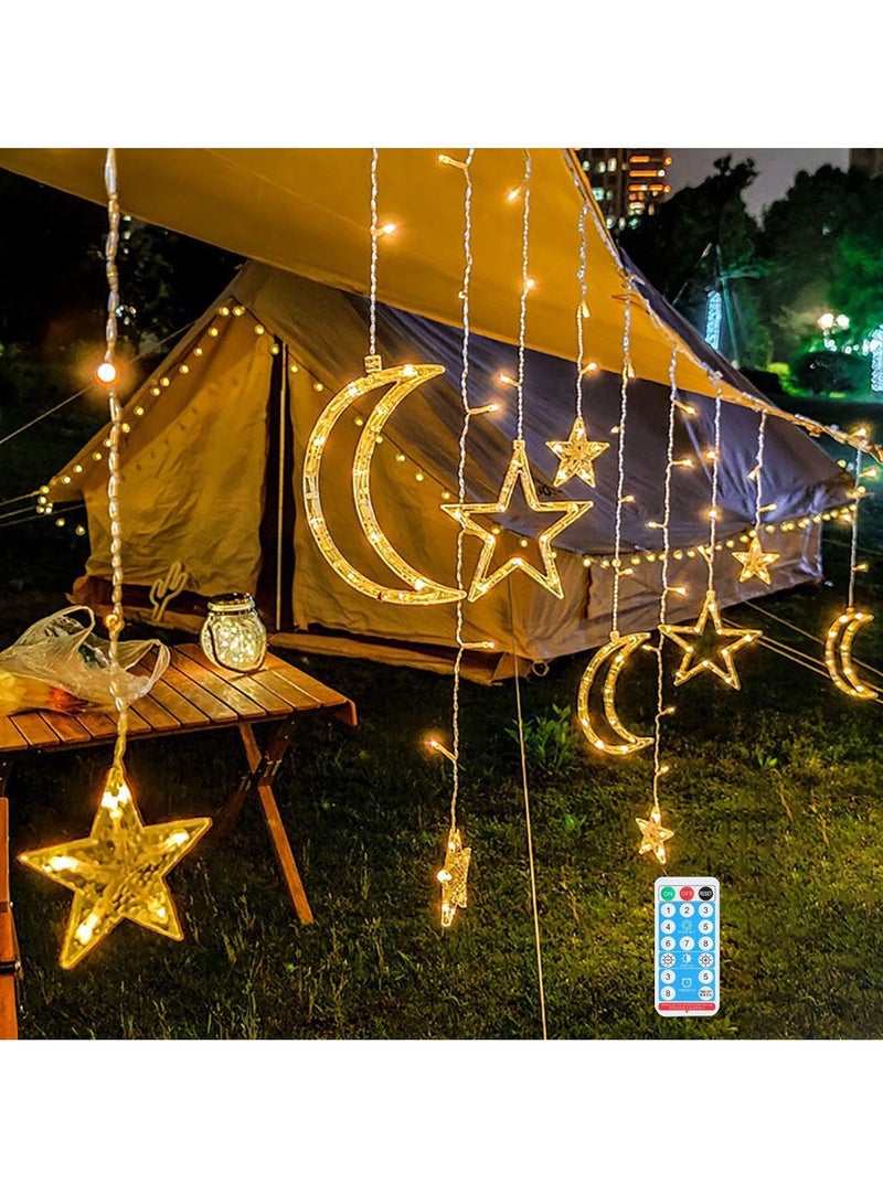 تابيت أضواء خيطية لتزيين الكريسماس، أضواء ستائر تعمل بالبطارية، أضواء LED على شكل قمر ونجمة لغرفة النوم، أضواء خرافية تعمل بالبطارية لتزيين السكن الجامعي، أضواء متلألئة للديكور الداخلي والخارجي، فوانيس رمضان بطول 11.48 قدمًا  - Image 2