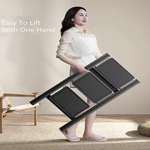 TRADY Aluminium 3 Step Ladder, Black Folding Ladder Stool, Wider Upgraded Non-Slip Treads, Portable Lightweight Ladder For Home And Kitchen, Holds Up To 150 Kg Lbs. - Image 4