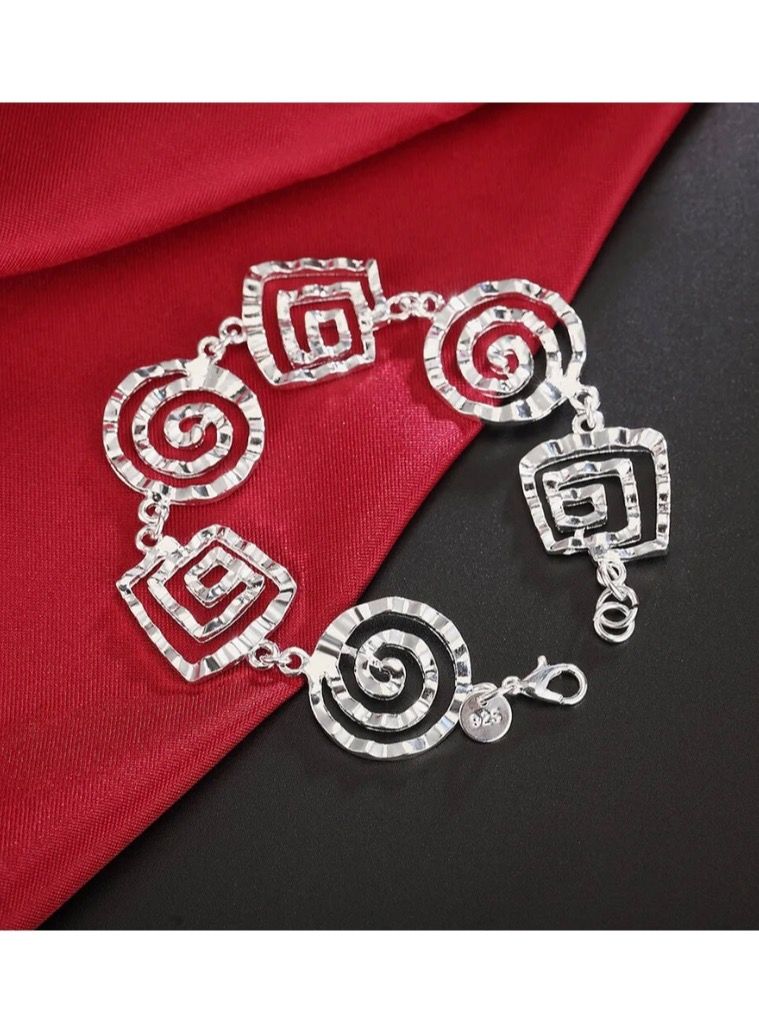 NEW STYLE Elegant 925 Silver Plated Bracelet & Earrings Set For Women - Image 3