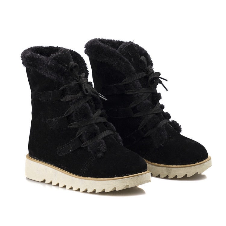 Factory Ladies Padded Plus Velvet Flat Heel Frosted Short Boots Women'S Boots Lace-Up Snow Boots Size 40-43 - Image 4