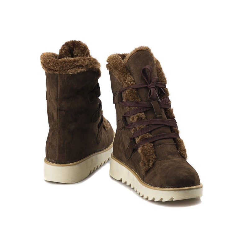 Factory Ladies Padded Plus Velvet Flat Heel Frosted Short Boots Women'S Boots Lace-Up Snow Boots Size 40-43 - Image 3