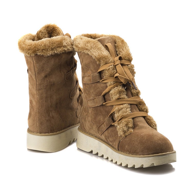 Factory Ladies Padded Plus Velvet Flat Heel Frosted Short Boots Women'S Boots Lace-Up Snow Boots Size 40-43 - Image 2