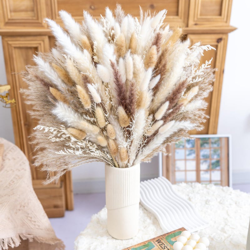 180PCS Natural Dried Pampas Grass Boho Home Decor Bouquet Phragmites Dried Flowers Bouquet for Wedding Floral Arrangements Home Decorations 180PCS