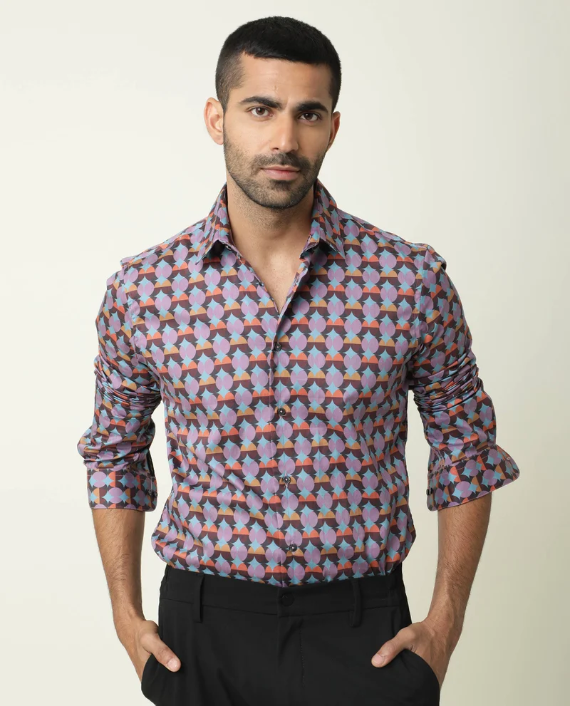 Rare Rabbit Rare Rabbit Men's Coret Multi Cotton Fabric Geometric Print Full Sleeves Shirt