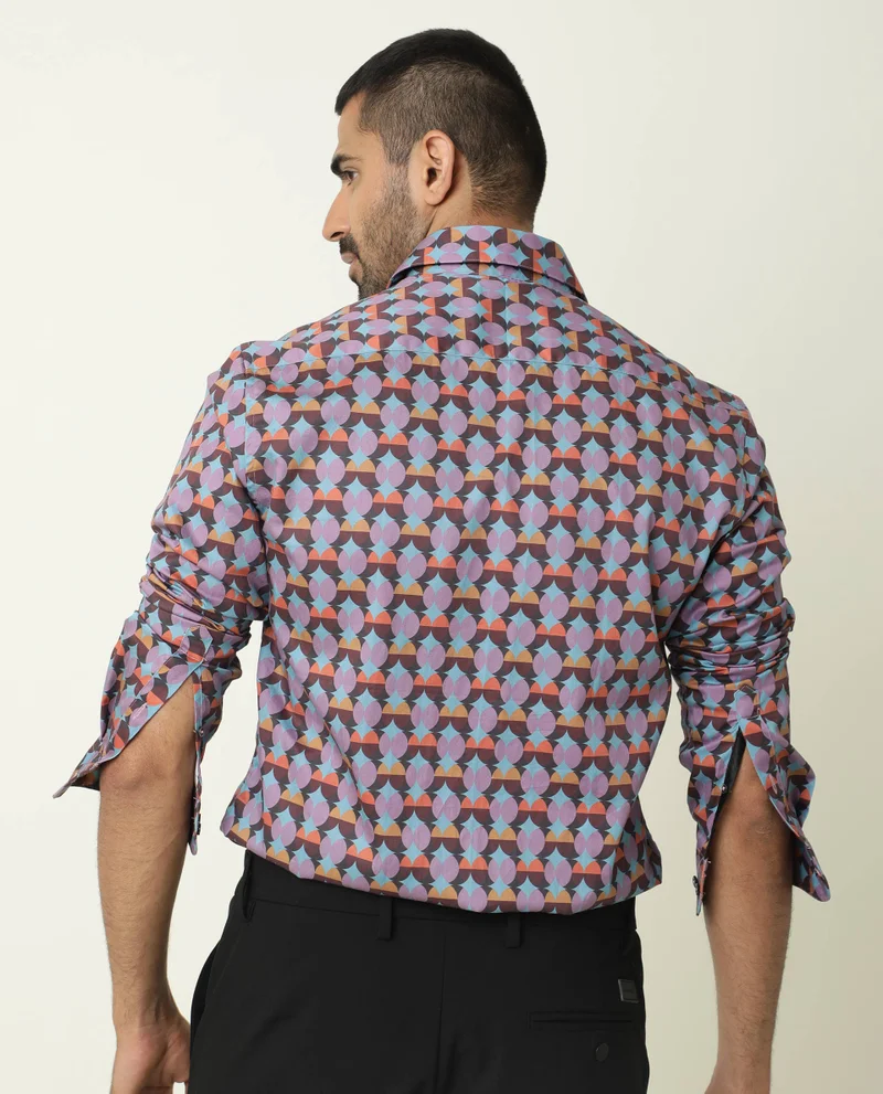 Rare Rabbit Rare Rabbit Men's Coret Multi Cotton Fabric Geometric Print Full Sleeves Shirt