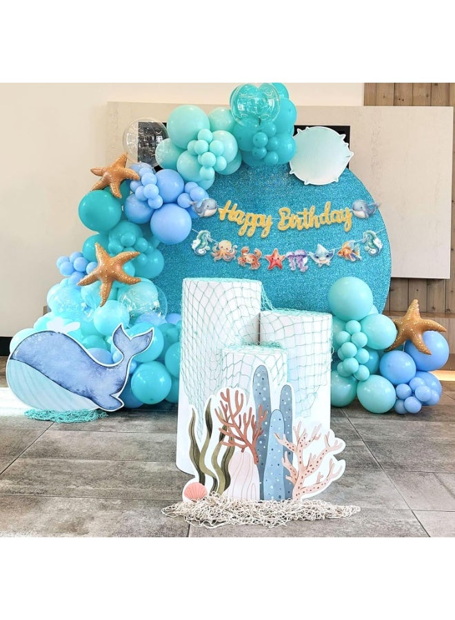 SYOSI Ocean Birthday Banner, Under the Sea Party Decorations, Shark and Whale Themed Party Supplies with Marine Life Designs, for Beach Party, Nautical Celebration, Kids Summer Birthday Decor (Blue) - Image 3