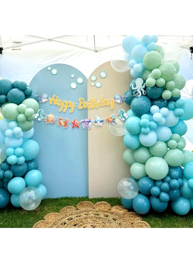SYOSI Ocean Birthday Banner, Under the Sea Party Decorations, Shark and Whale Themed Party Supplies with Marine Life Designs, for Beach Party, Nautical Celebration, Kids Summer Birthday Decor (Blue) - Image 5