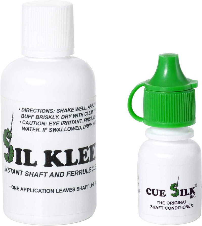 Bundle of 2 items: Sil Kleen Pool Cue Shaft and Ferrule Cleaner 1 oz Bottle & Pool Cue Shaft Conditioner ¼ oz Bottle