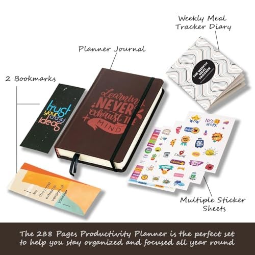 COI 2026 A5 Productivity Planner Kit | Undated | Hard Bound |288 Pages |12 Monthly Planners + Pocket Meal Planner + Stickers + Bookmarks l Activity Tracker l Monthly Review Pages l to do Lists (Brown) - Image 3