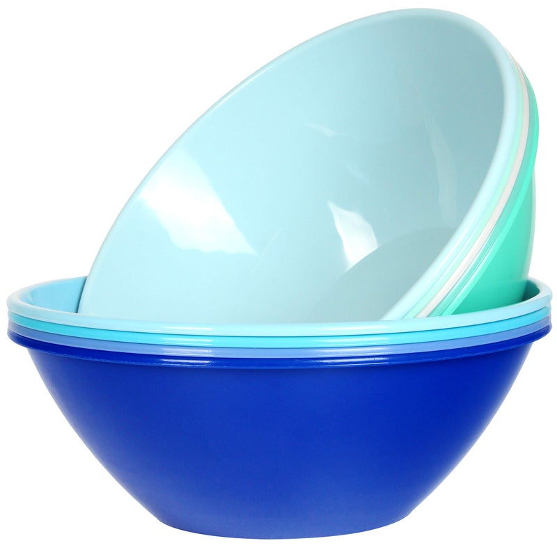 Youngever 10 inch 100 Ounce Plastic Mixing and Serving Bowls Popcorn Bowls Salad Bowls Chip and Dip Serving Bowls Set of 9 Coastal