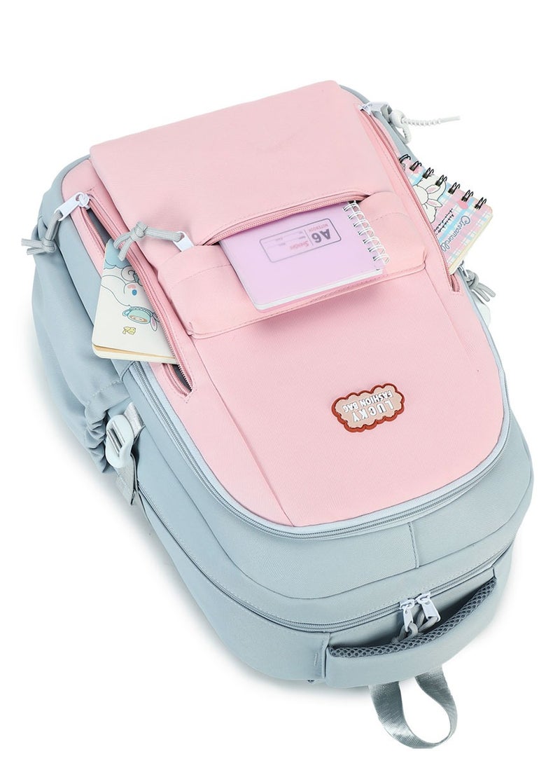 Generic - 607 Lightweight Laptop School Travel Multi-pocket Multi-Compartment Large Capacity Women's Water-resistant Collage Daily Use Backpack Bag - Pink - Image 1