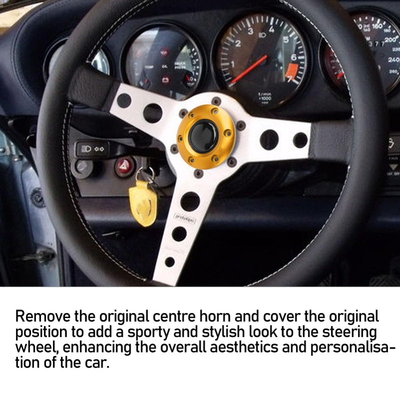 Gold Steering Wheel Horn Button Cover Cap 85mm Diameter Fits 6 Bolt Standard Wheel - Image 3