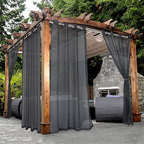 BONZER Outdoor Sheer Curtains for Patio Waterproof 2 Panels Grommet Indoor Voile Curtains for Living Room Bedroom Porch Pergola Cabana 54 x 84 inch Grey
