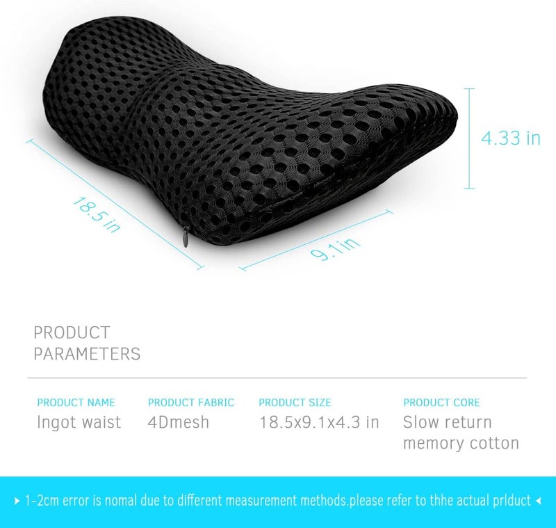 Panduo وسادة دعم الجزء السفلي من الظهر – من الرغوة الذاكرة لتخفيف آلام أسفل الظهر، مصممة بشكل إرغونومي لمقاعد السيارات وكراسي المكتب والكراسي المتكئة والأسرّة (سوداء) - Image 4