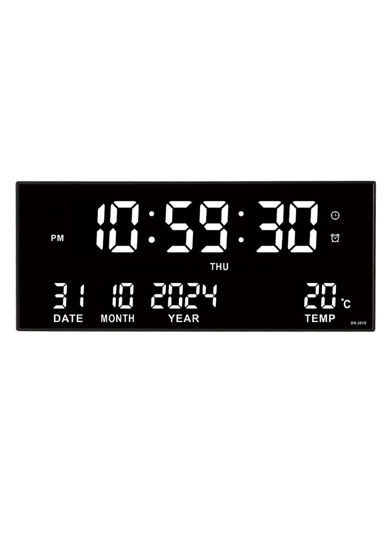 Digital Wall Clock Large Display, 16.93 Inch Large Wall Clocks, LED Digital Clock with for Living Room Decor, Big Clock with Date Week Temperature USB powered Built-in Button Battery Has Memory Function After Power Failure, Time Data Will not Be Lost, Including 8 Daily Alarms