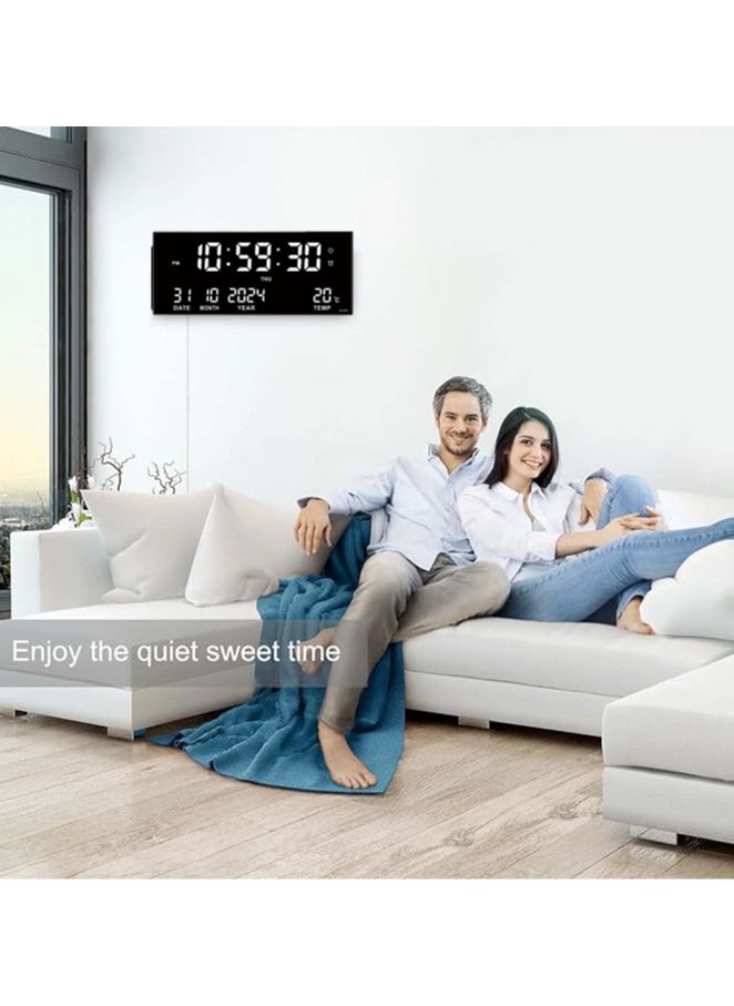 Digital Wall Clock Large Display, 16.93 Inch Large Wall Clocks, LED Digital Clock with for Living Room Decor, Big Clock with Date Week Temperature USB powered Built-in Button Battery Has Memory Function After Power Failure, Time Data Will not Be Lost, Including 8 Daily Alarms