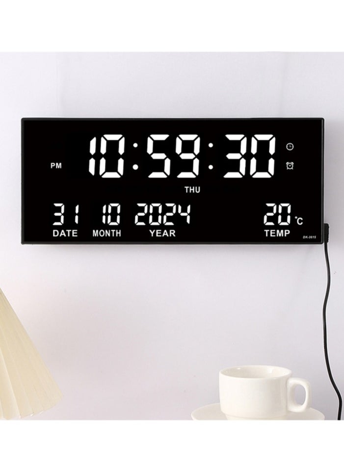 Digital Wall Clock Large Display, 16.93 Inch Large Wall Clocks, LED Digital Clock with for Living Room Decor, Big Clock with Date Week Temperature USB powered Built-in Button Battery Has Memory Function After Power Failure, Time Data Will not Be Lost, Including 8 Daily Alarms