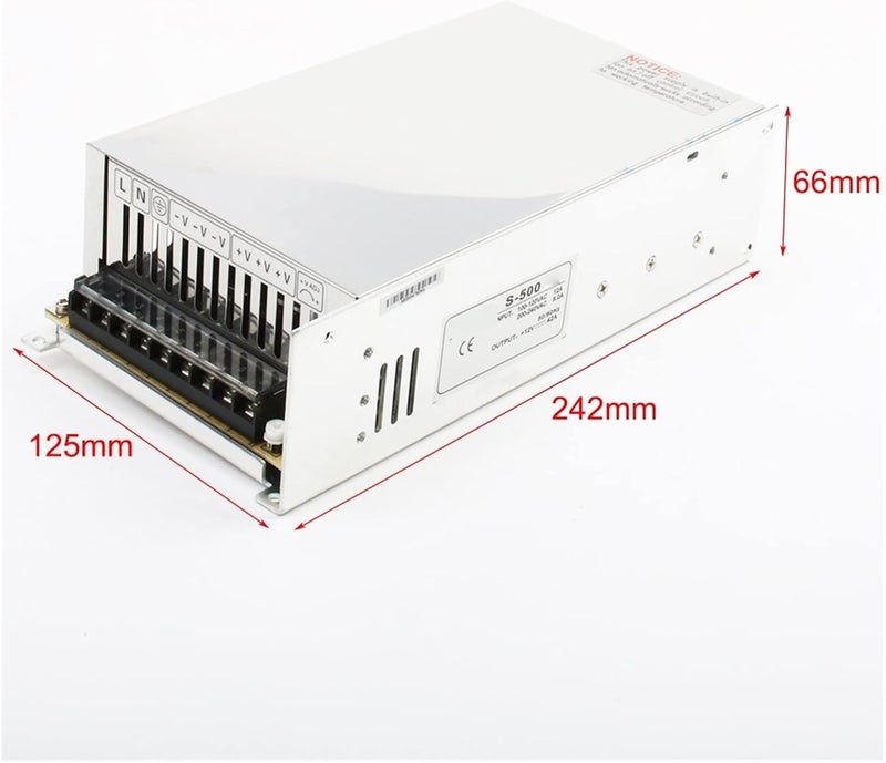مصدر طاقة منظم DC S-500W بجهود 12V، 13.5V، 15V، 24V، 27V، 36V، 48V، خرج واحد، لأضواء الشريط LED، يحول التيار المتردد (AC) إلى تيار مستمر (DC)، مع محولات ومشغلات LED (الحجم: 36V_500W). - Image 4